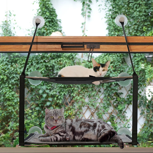 LIFIS Double-Deck Cat Window Hammock Up to 55lb Folding Cat Perch for Window Bed Metal Frames Soft Mats Sunny Seat